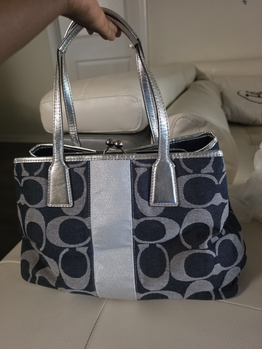 Coach Signature Canvas Tote with Silver Accents